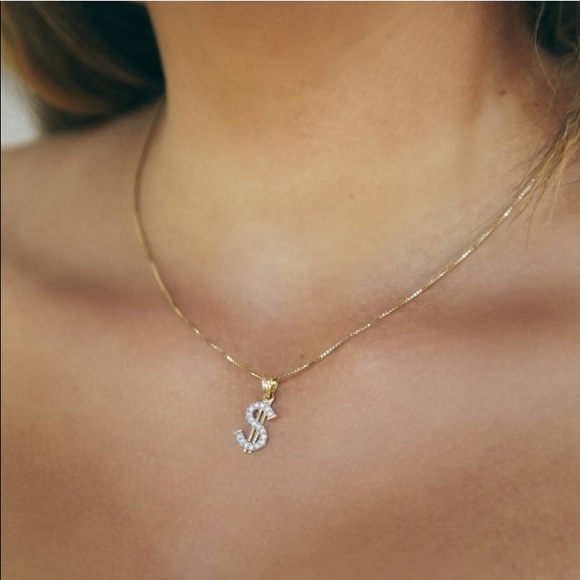 14k Yellow Gold Cz Dollar Sign Pendant